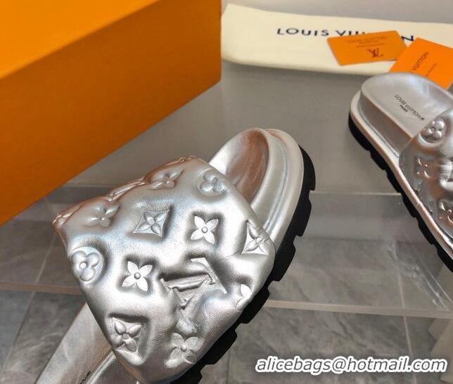 Best Product Louis Vuitton Pool Pillow Comfort Slide Sandals in Monogram Leather Silver 110267