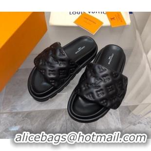 Shop Duplicate Louis Vuitton Pool Pillow Comfort Slide Sandals in Monogram Leather Black 2110268