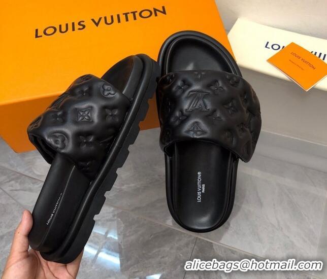 Shop Duplicate Louis Vuitton Pool Pillow Comfort Slide Sandals in Monogram Leather Black 2110268