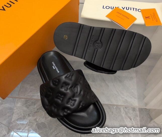 Shop Duplicate Louis Vuitton Pool Pillow Comfort Slide Sandals in Monogram Leather Black 2110268