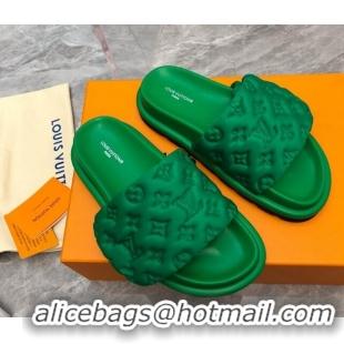 Discount Louis Vuitton Pool Pillow Comfort Slide Sandals in Monogram Leather Green 2110270