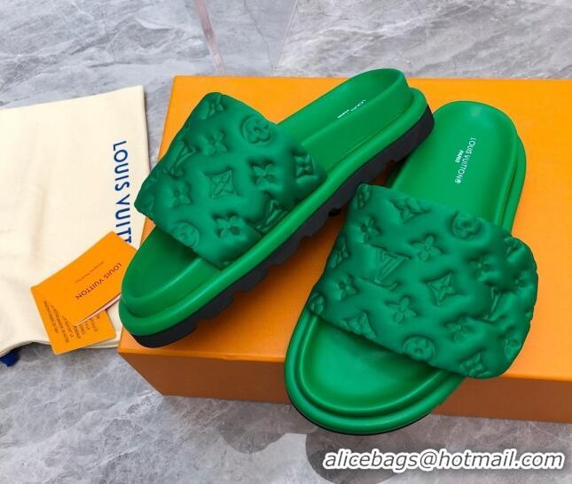 Discount Louis Vuitton Pool Pillow Comfort Slide Sandals in Monogram Leather Green 2110270