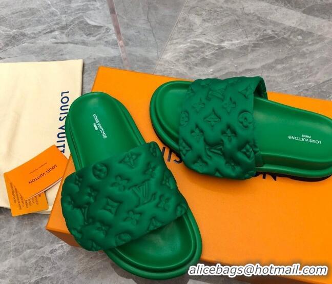 Discount Louis Vuitton Pool Pillow Comfort Slide Sandals in Monogram Leather Green 2110270