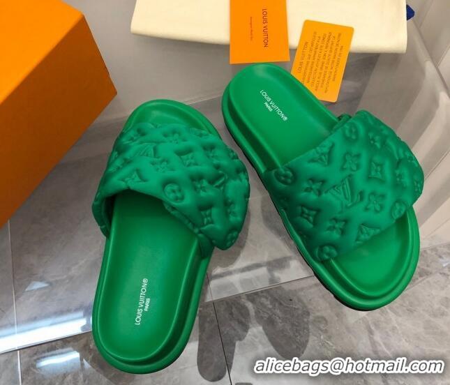 Discount Louis Vuitton Pool Pillow Comfort Slide Sandals in Monogram Leather Green 2110270