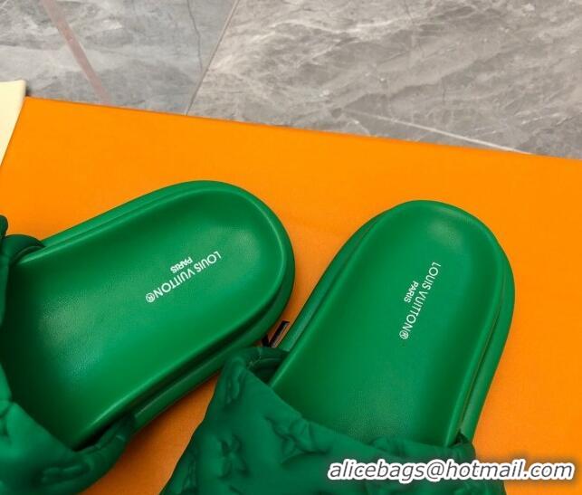 Discount Louis Vuitton Pool Pillow Comfort Slide Sandals in Monogram Leather Green 2110270