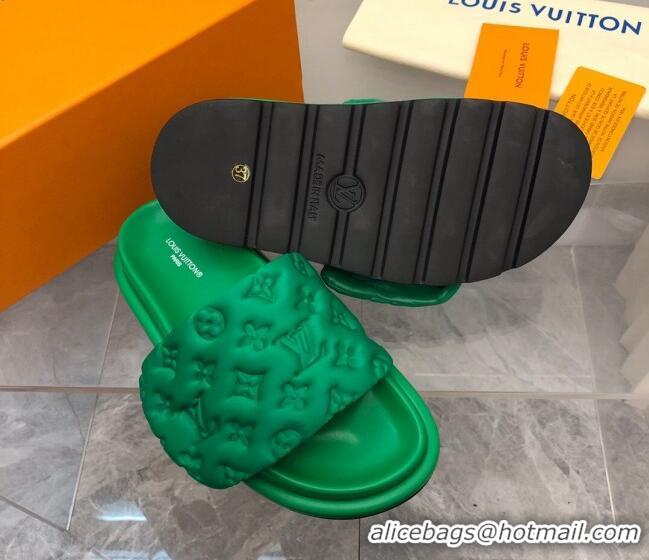 Discount Louis Vuitton Pool Pillow Comfort Slide Sandals in Monogram Leather Green 2110270