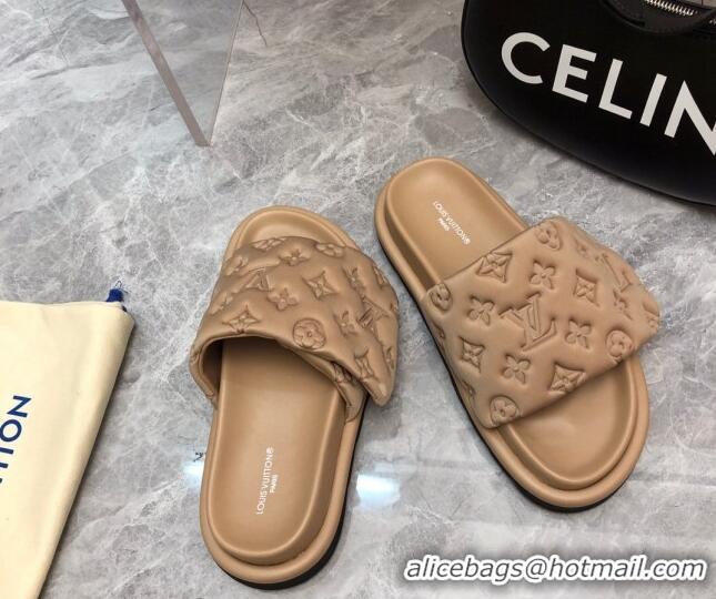 Best Grade Louis Vuitton Pool Pillow Comfort Slide Sandals in Monogram Leather Beige 2110271