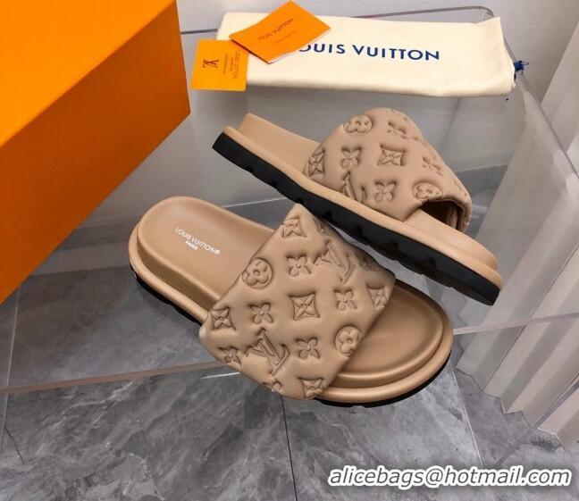 Best Grade Louis Vuitton Pool Pillow Comfort Slide Sandals in Monogram Leather Beige 2110271