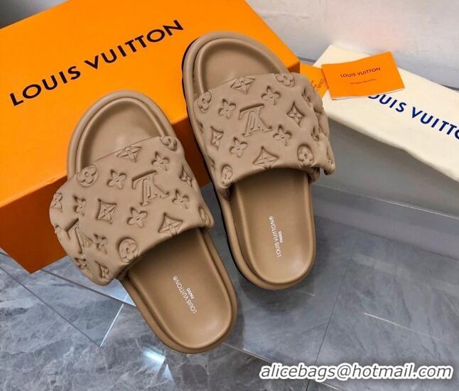 Best Grade Louis Vuitton Pool Pillow Comfort Slide Sandals in Monogram Leather Beige 2110271