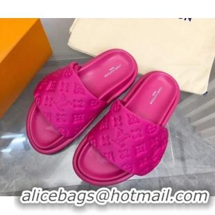 Low Cost Louis Vuitton Pool Pillow Comfort Slide Sandals in Monogram Leather Dark Pink 110272