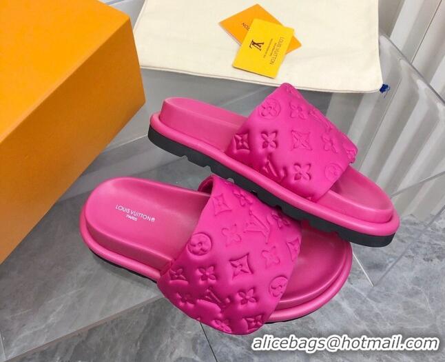 Low Cost Louis Vuitton Pool Pillow Comfort Slide Sandals in Monogram Leather Dark Pink 110272