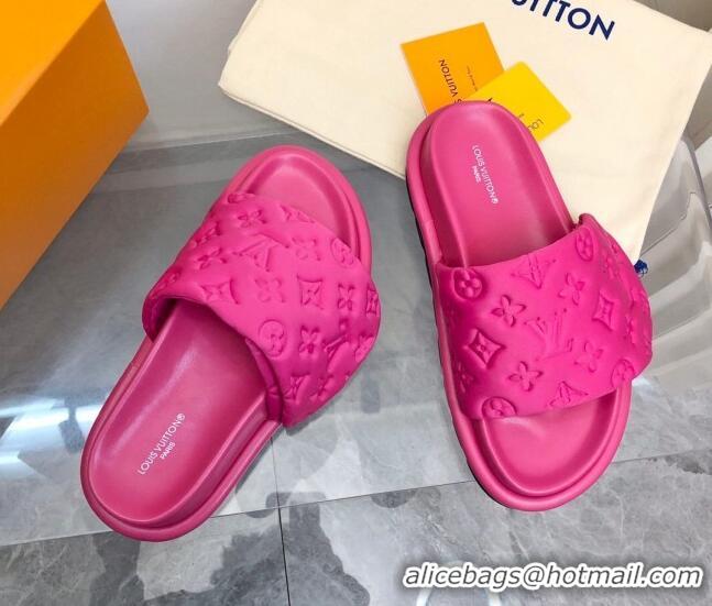 Low Cost Louis Vuitton Pool Pillow Comfort Slide Sandals in Monogram Leather Dark Pink 110272