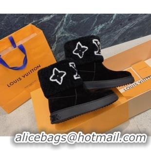 Pretty Style Louis Vuitton Snowdrop Shearling and Suede Flat Ankle Boots Black 110416