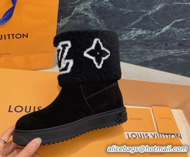 Pretty Style Louis Vuitton Snowdrop Shearling and Suede Flat Ankle Boots Black 110416