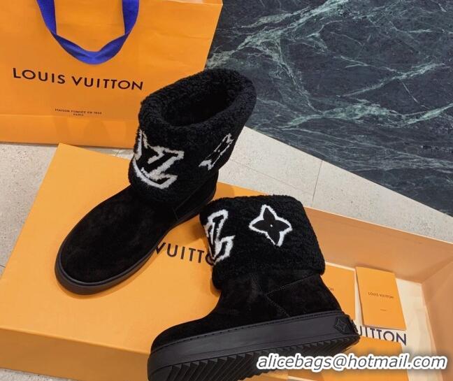 Pretty Style Louis Vuitton Snowdrop Shearling and Suede Flat Ankle Boots Black 110416