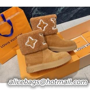 Top Grade Louis Vuitton Snowdrop Shearling and Suede Flat Ankle Boots Brown 110417