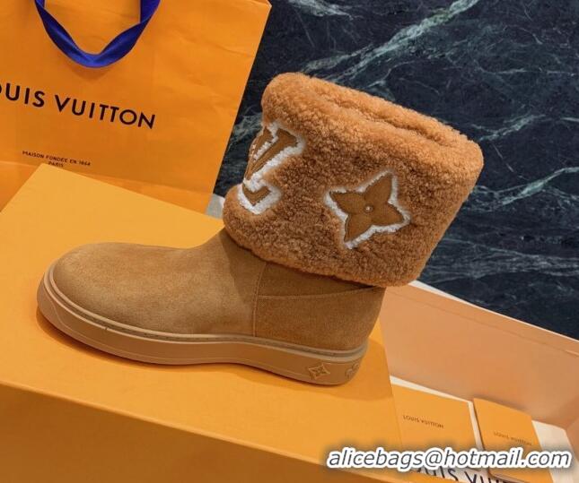 Top Grade Louis Vuitton Snowdrop Shearling and Suede Flat Ankle Boots Brown 110417