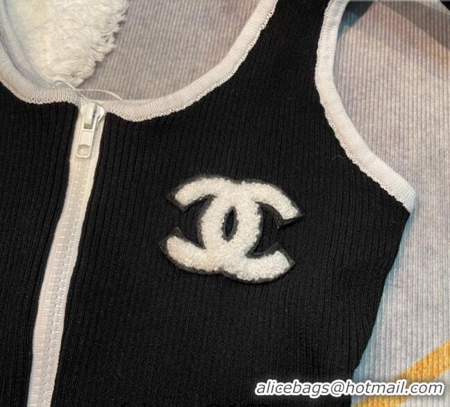 Fashion Luxury Chanel Knit Swimwear with Zip 0408 Black 2023