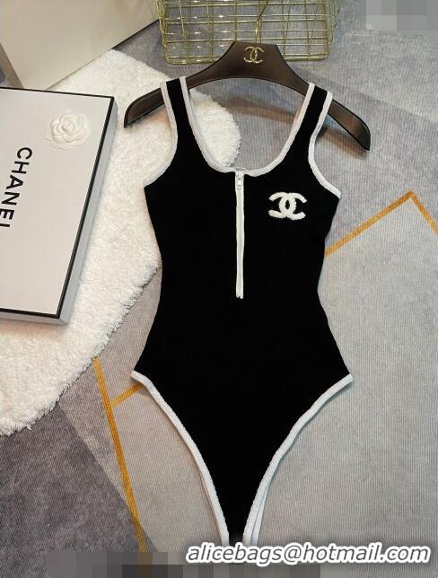 Fashion Luxury Chanel Knit Swimwear with Zip 0408 Black 2023