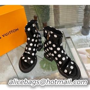 Sumptuous Louis Vuitton Moonlight Ankle Boots in Satin with Polka Dots 1AA0KH Black 1108054