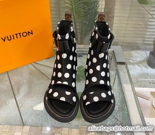 Sumptuous Louis Vuitton Moonlight Ankle Boots in Satin with Polka Dots 1AA0KH Black 1108054