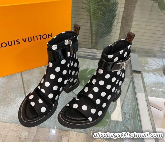 Sumptuous Louis Vuitton Moonlight Ankle Boots in Satin with Polka Dots 1AA0KH Black 1108054