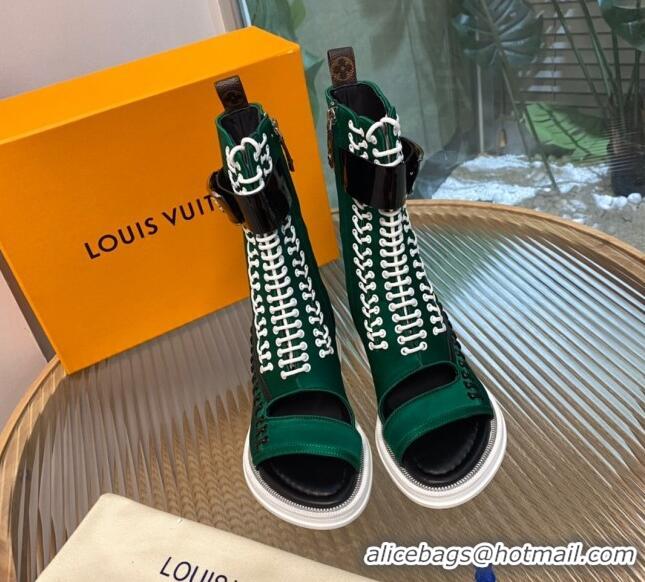 Grade Louis Vuitton Moonlight Half Boots in Green Satin 1AA0MV 1108055