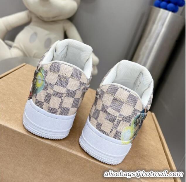 Stylish Louis Vuitton and Nike Air Jordan AJ1 Low-top Sneakers in Printed Damier Azur Canvas 113038