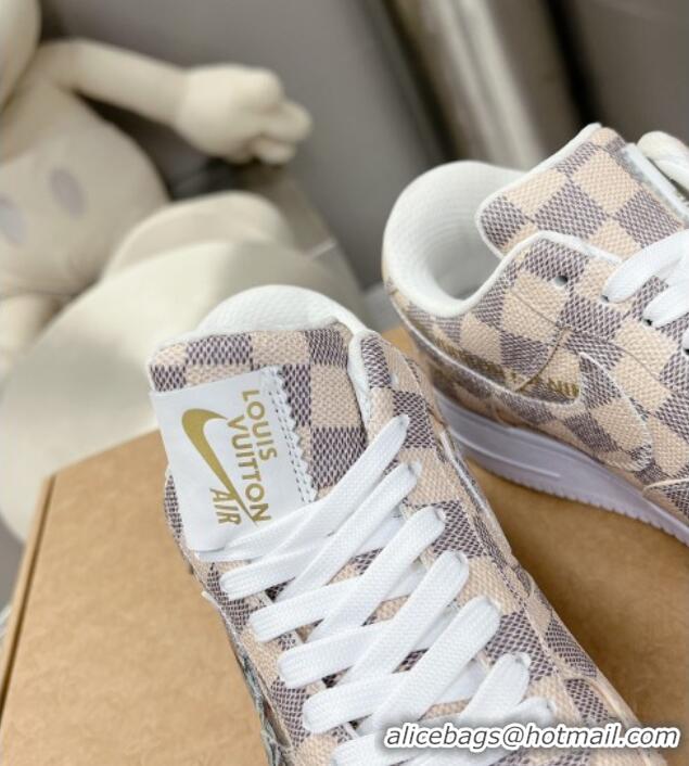 Stylish Louis Vuitton and Nike Air Jordan AJ1 Low-top Sneakers in Printed Damier Azur Canvas 113038