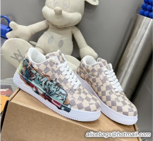 Stylish Louis Vuitton and Nike Air Jordan AJ1 Low-top Sneakers in Printed Damier Azur Canvas 113038