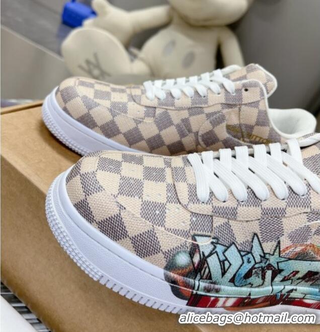 Stylish Louis Vuitton and Nike Air Jordan AJ1 Low-top Sneakers in Printed Damier Azur Canvas 113038