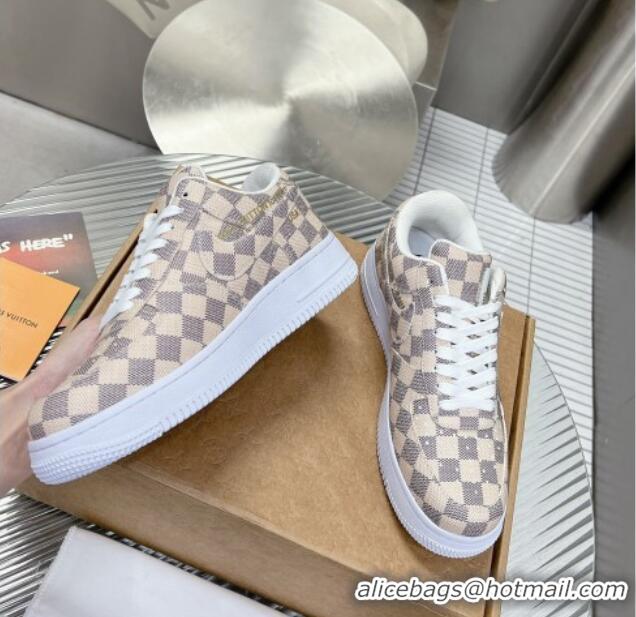 Stylish Louis Vuitton and Nike Air Jordan AJ1 Low-top Sneakers in Printed Damier Azur Canvas 113038