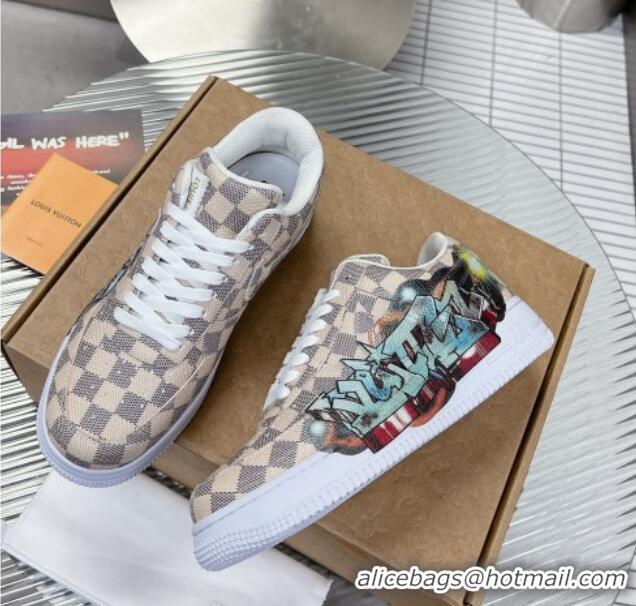 Stylish Louis Vuitton and Nike Air Jordan AJ1 Low-top Sneakers in Printed Damier Azur Canvas 113038