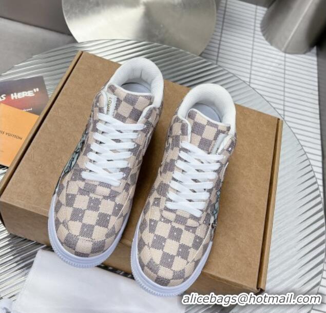 Stylish Louis Vuitton and Nike Air Jordan AJ1 Low-top Sneakers in Printed Damier Azur Canvas 113038