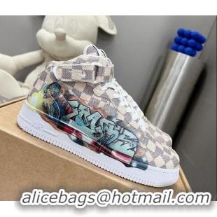 Popular Style Louis Vuitton and Nike Air Jordan AJ1 High-top Sneakers in Printed Damier Azur Canvas 113039