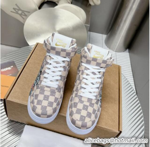 Popular Style Louis Vuitton and Nike Air Jordan AJ1 High-top Sneakers in Printed Damier Azur Canvas 113039