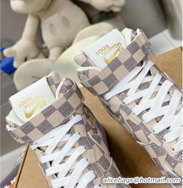 Popular Style Louis Vuitton and Nike Air Jordan AJ1 High-top Sneakers in Printed Damier Azur Canvas 113039