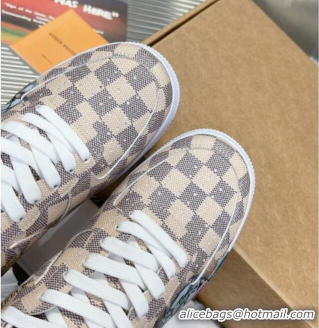 Popular Style Louis Vuitton and Nike Air Jordan AJ1 High-top Sneakers in Printed Damier Azur Canvas 113039