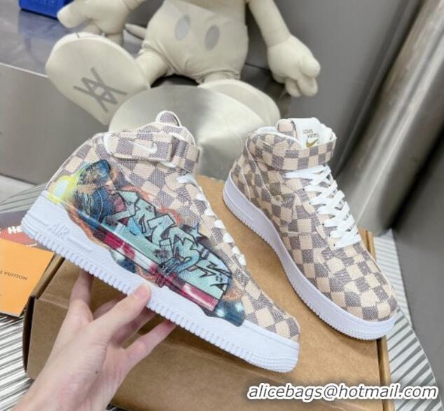 Popular Style Louis Vuitton and Nike Air Jordan AJ1 High-top Sneakers in Printed Damier Azur Canvas 113039