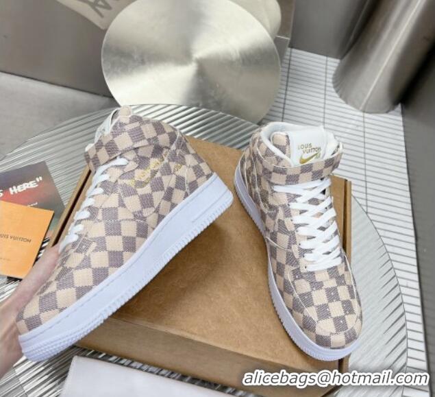 Popular Style Louis Vuitton and Nike Air Jordan AJ1 High-top Sneakers in Printed Damier Azur Canvas 113039