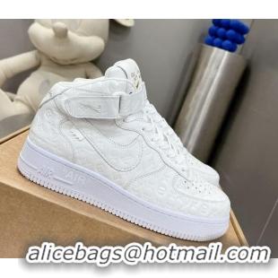 Luxury Louis Vuitton and Nike Air Jordan AJ1 High-top Sneakers in White Monogram Leather 113040