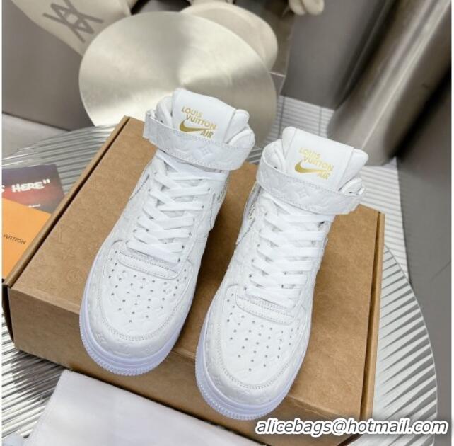 Luxury Louis Vuitton and Nike Air Jordan AJ1 High-top Sneakers in White Monogram Leather 113040