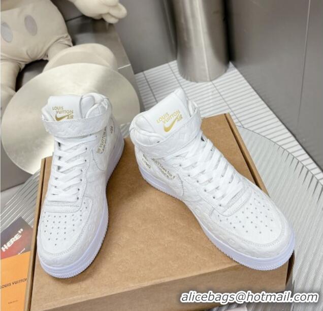 Luxury Louis Vuitton and Nike Air Jordan AJ1 High-top Sneakers in White Monogram Leather 113040