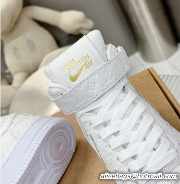 Luxury Louis Vuitton and Nike Air Jordan AJ1 High-top Sneakers in White Monogram Leather 113040