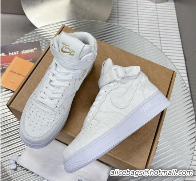 Luxury Louis Vuitton and Nike Air Jordan AJ1 High-top Sneakers in White Monogram Leather 113040