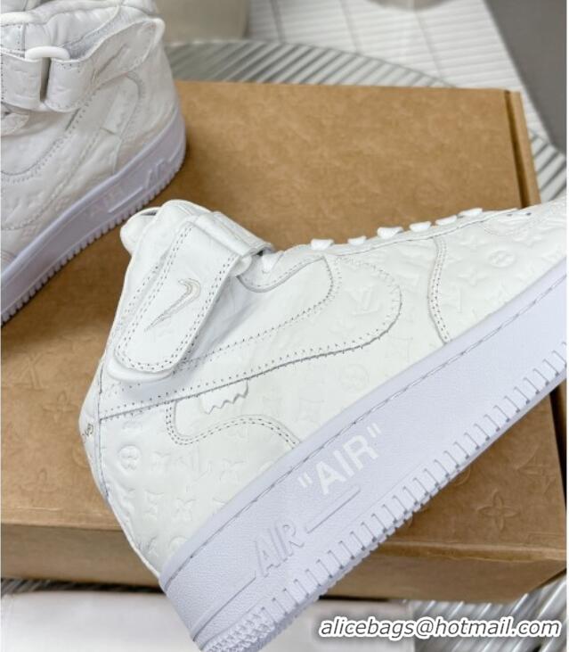 Luxury Louis Vuitton and Nike Air Jordan AJ1 High-top Sneakers in White Monogram Leather 113040