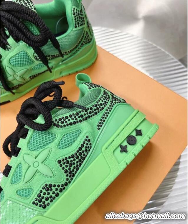 Sophisticated Louis Vuitton Trainer Sneakers in Suede and Mesh with Crystal-Dots Charm Green 113041