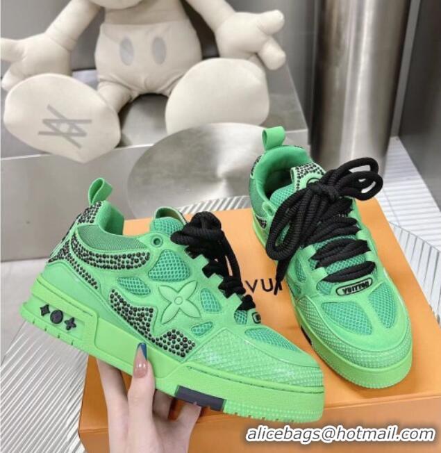 Sophisticated Louis Vuitton Trainer Sneakers in Suede and Mesh with Crystal-Dots Charm Green 113041