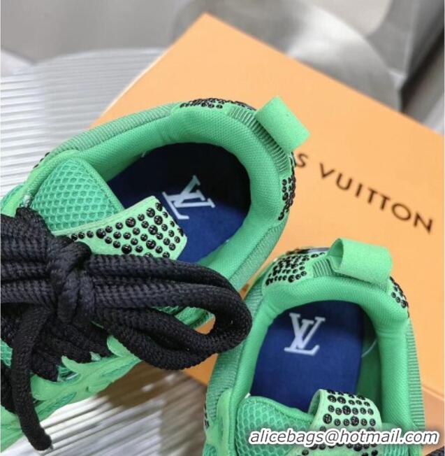 Sophisticated Louis Vuitton Trainer Sneakers in Suede and Mesh with Crystal-Dots Charm Green 113041