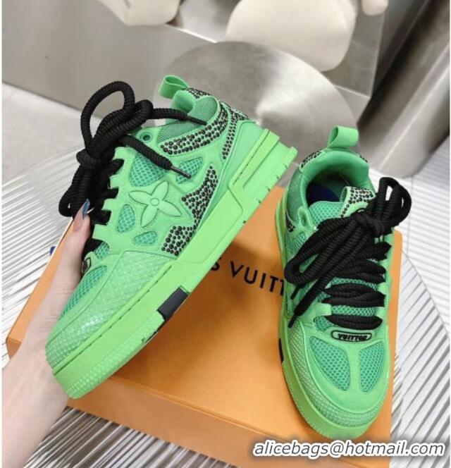 Sophisticated Louis Vuitton Trainer Sneakers in Suede and Mesh with Crystal-Dots Charm Green 113041